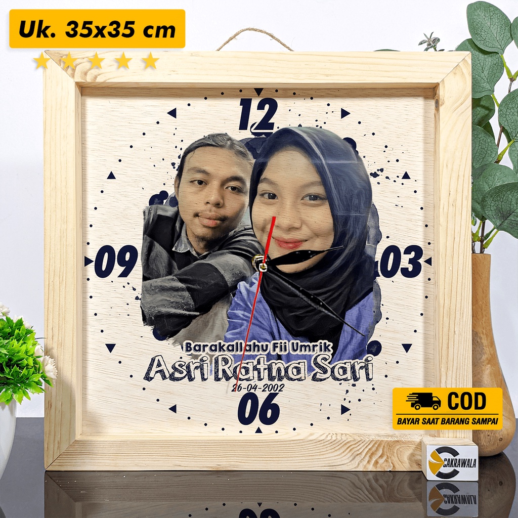 Jual Kado Ulang Tahun Jam Dinding Kayu Unik Custom Foto Ukuran X