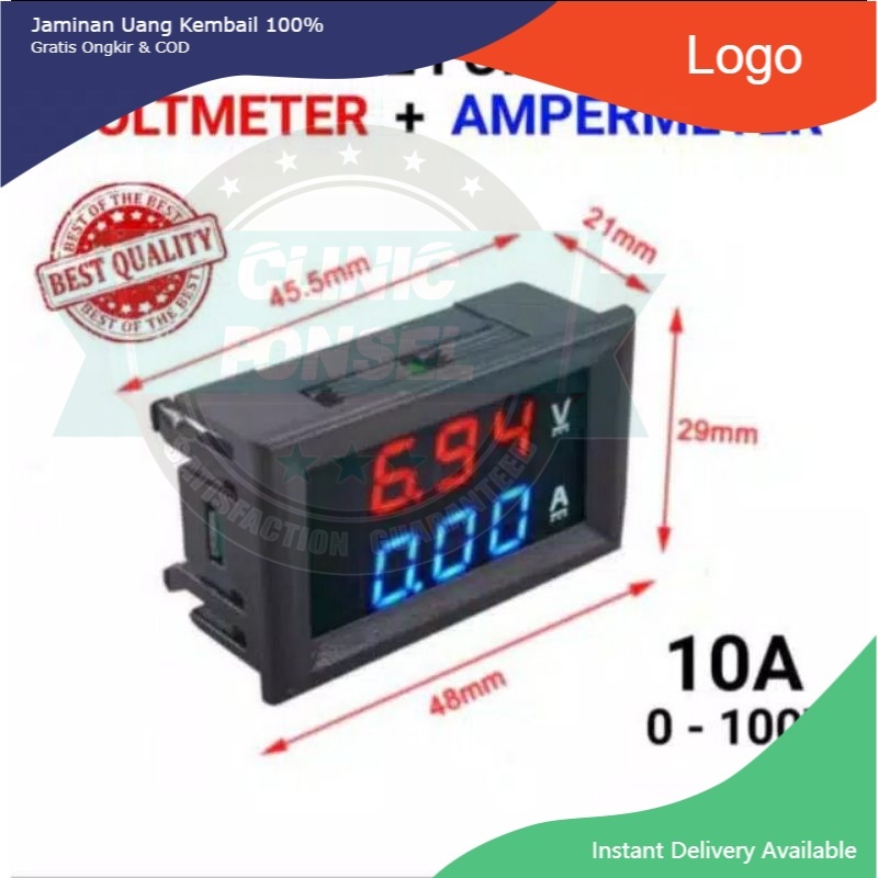 Jual Voltmeter Digital DC 0 100V 10A Volt Meter Tampilan Ganda Detektor