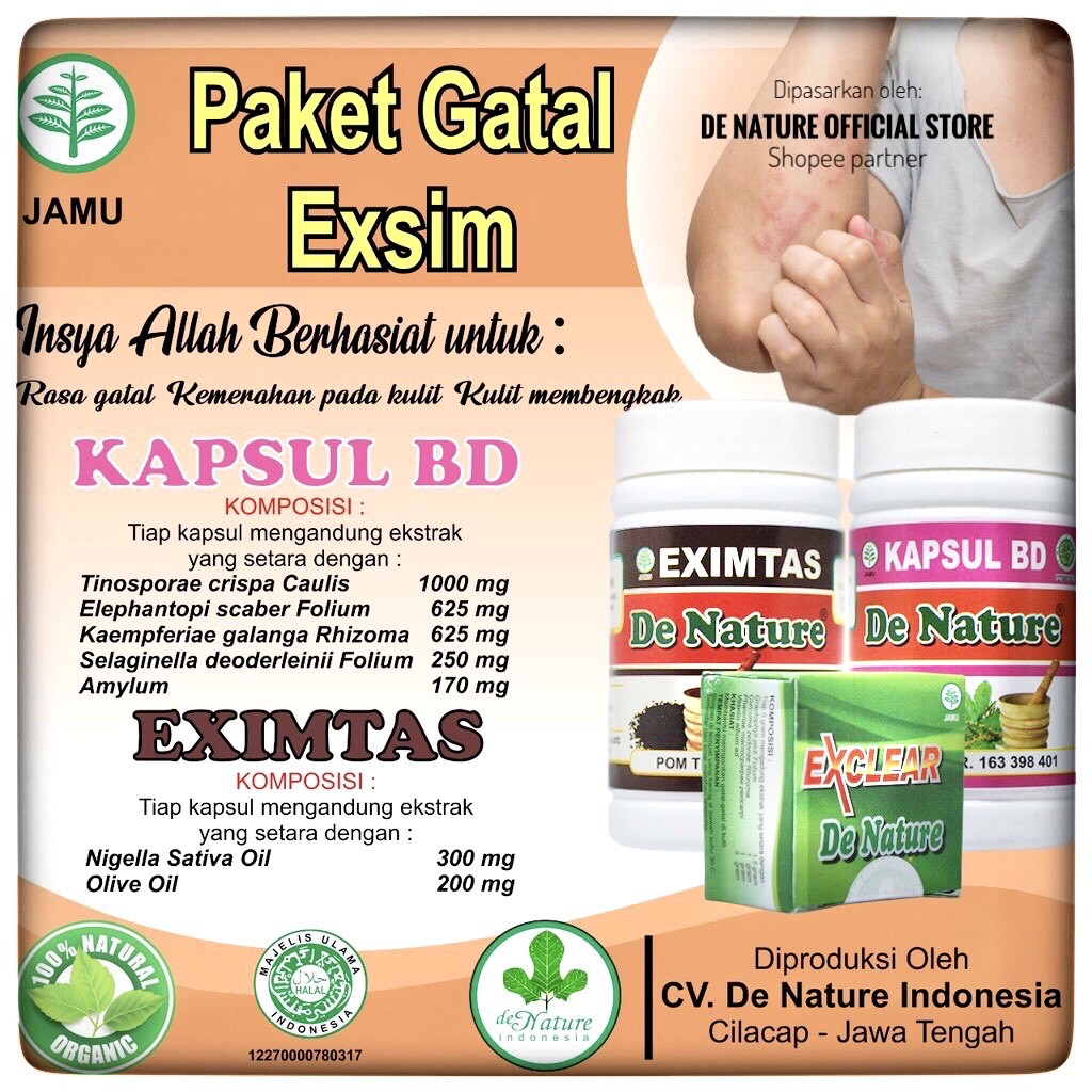 Jual Eximtas Dan Kapsul BD DeNature Obat Gatal Eksim Herpes Kurap Panu