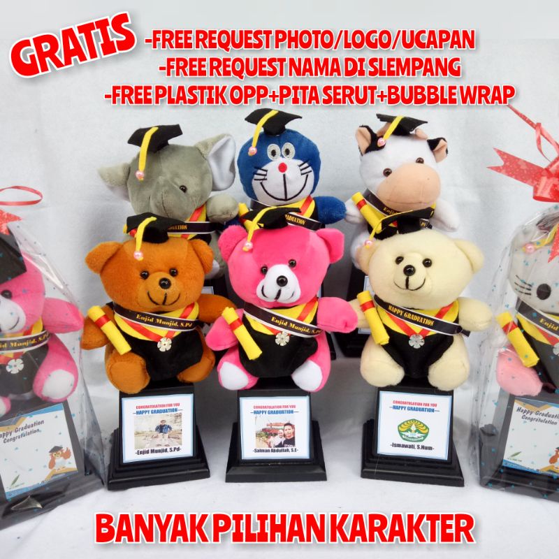 Jual Boneka Piala Wisuda Karakter Binatang Boneka Teddy Bear Indonesia