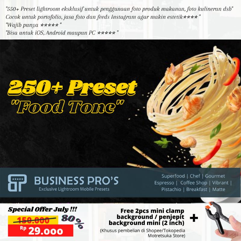 Jual Preset Lightroom Food Tone 250 Business Pros Untuk Foto Makanan