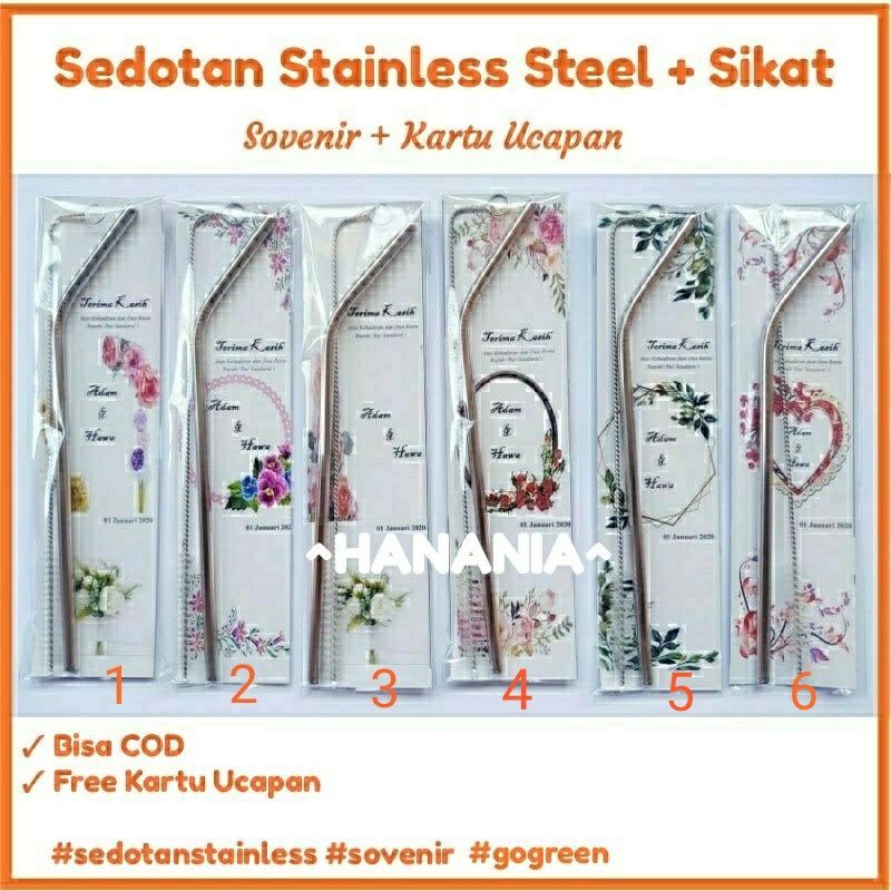 Jual Sedotan Stainless 2 Set Souvenir Pernikahan Free Kartu Ucapan