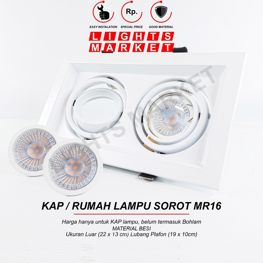 Jual Kap Downlight Lampu Sorot Halogen LED Double Fitting 2 X MR16