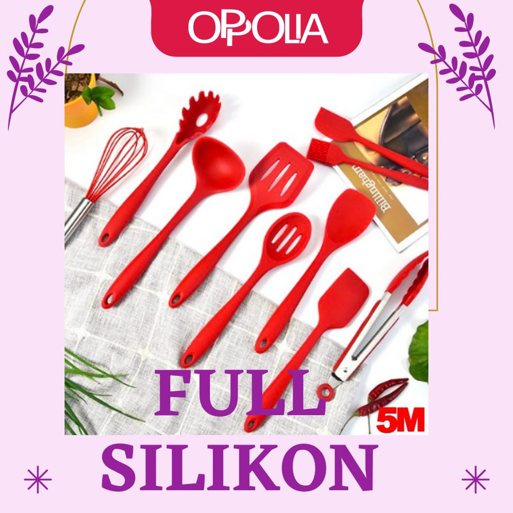 Oppolia Silicone Alat Dapur Kitchen Set Spatula Masker Tahan Panas