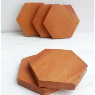 Jual Hexagonal Wood Coaster Coaster Kayu Segi Enam Alas Gelas