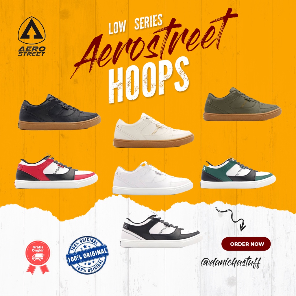 Jual Sepatu Aerostreet Hoops Low Series Black Gum White Gum Army