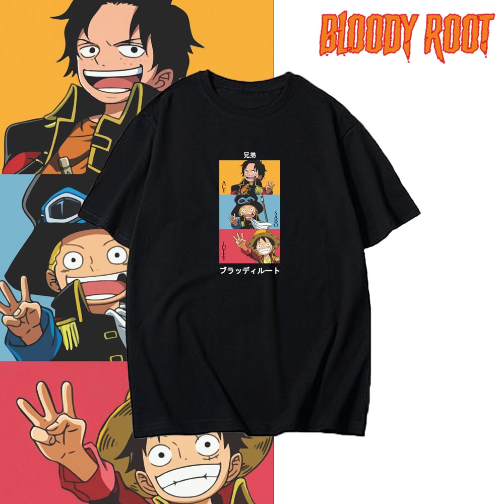 Jual Kaos One Piece ACE SABO LUFFY ASL X HITAM Anime One Piece