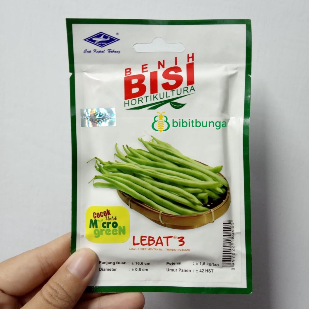 Jual Benih Bibit Buncis Hijau Lebat 3 Cap Kapal Terbang 150 Biji Sayur