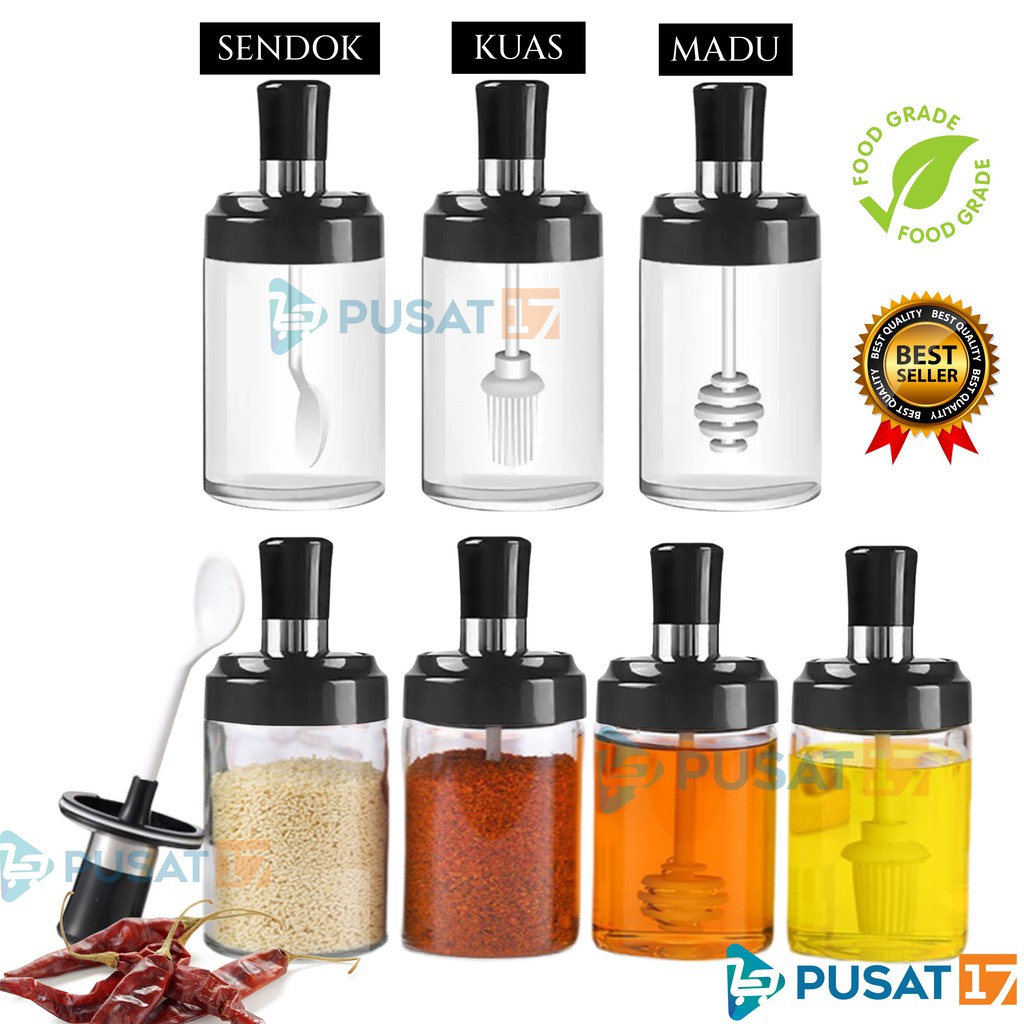 Jual Botol Bumbu Dapur Kaca Sendok Madu Kuas Tempat Bumbu Dapur Sendok