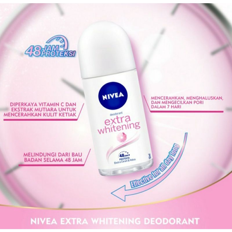 Jual Nivea Deodorant Extra Whitening Roll On Ml Dan Ml Shopee