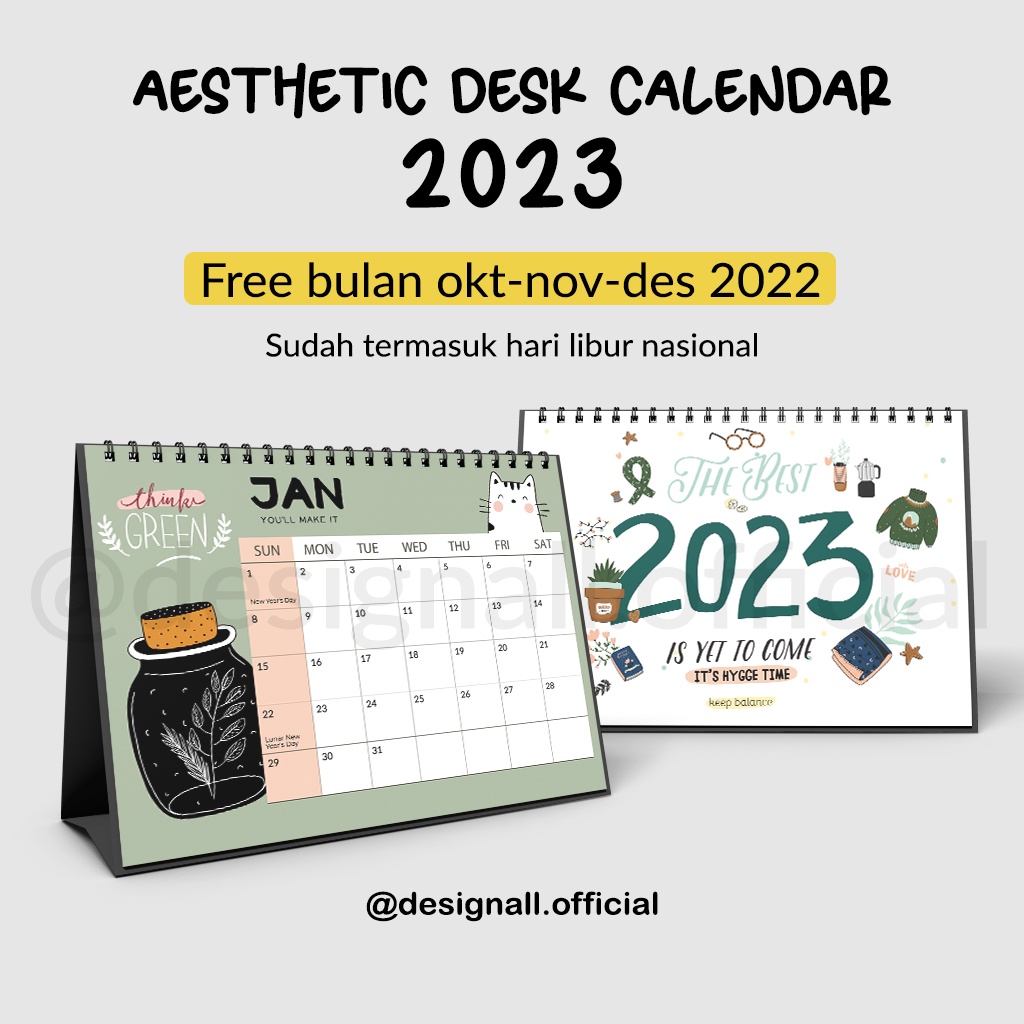 Designall Kalender Meja Kalender Duduk Aesthetic Tahun Spiral Ze