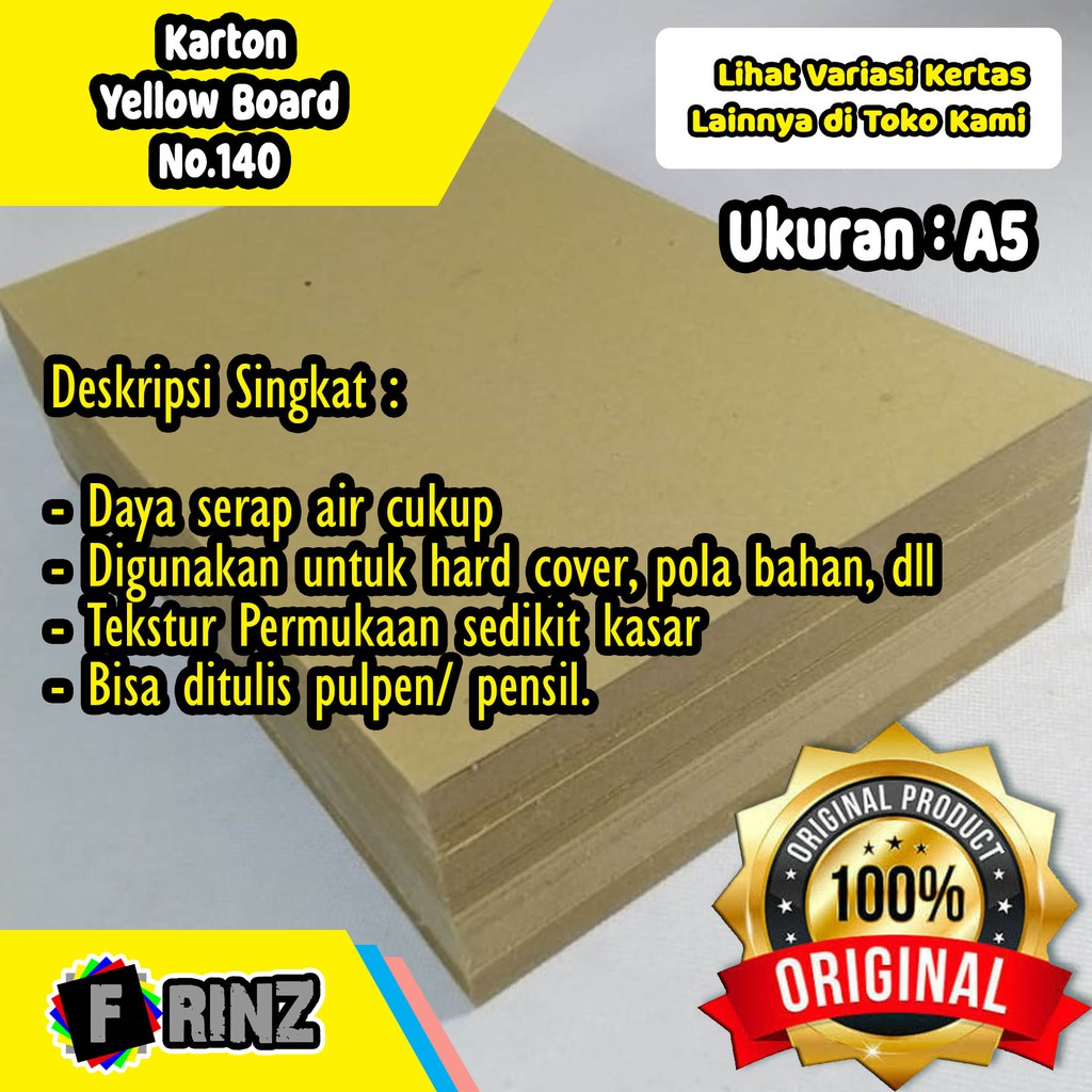 Jual Kertas Karton Kuning No 140 Uk A5 Carton Yellow Board