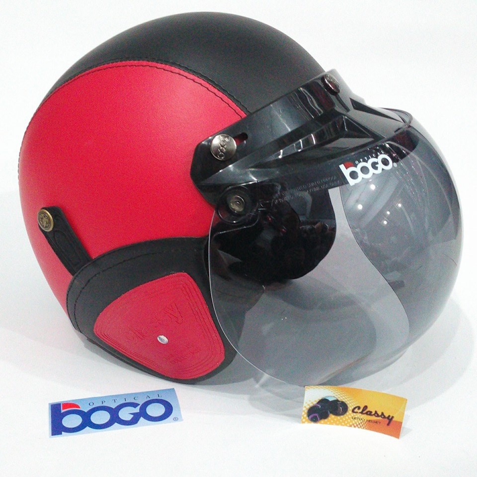 Jual Helm Bogo Retro Kulit Warna Merah Hitam Klasik Sudah Sni Hbcl