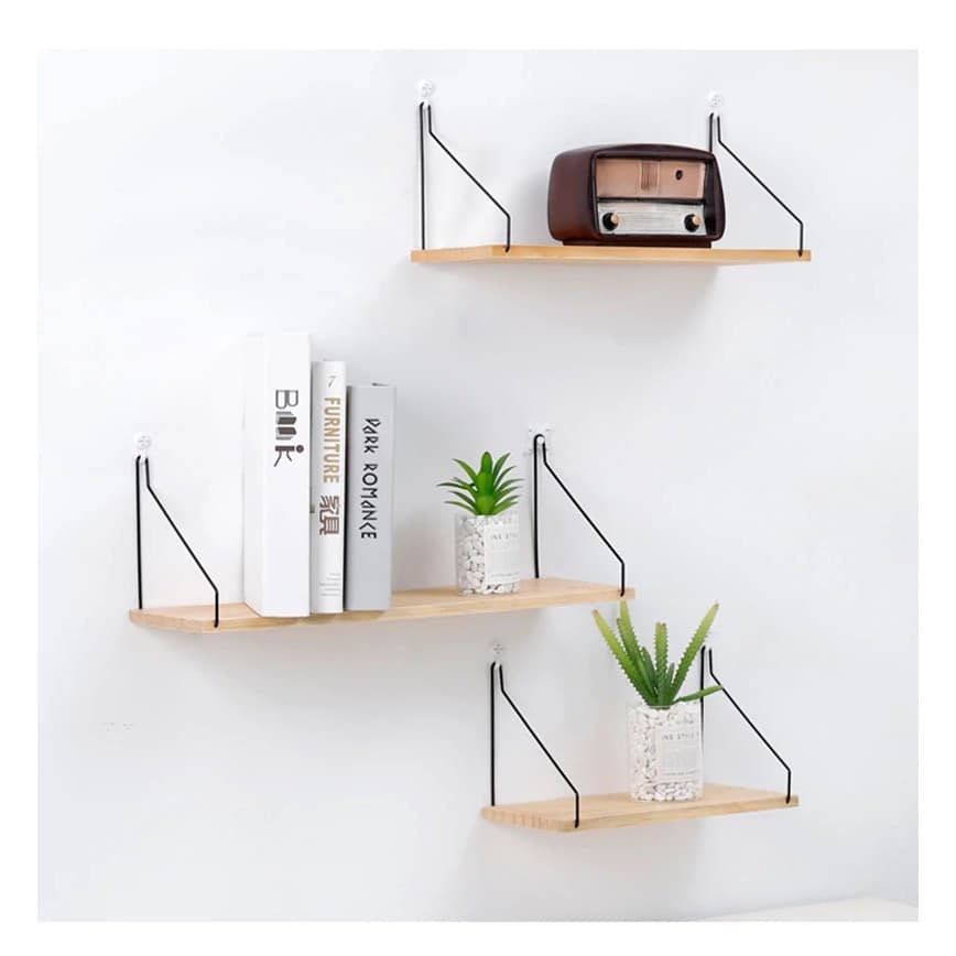 Jual Rak Dinding Tempel Minimalis Bahan Kayu Besi Floating Shelf