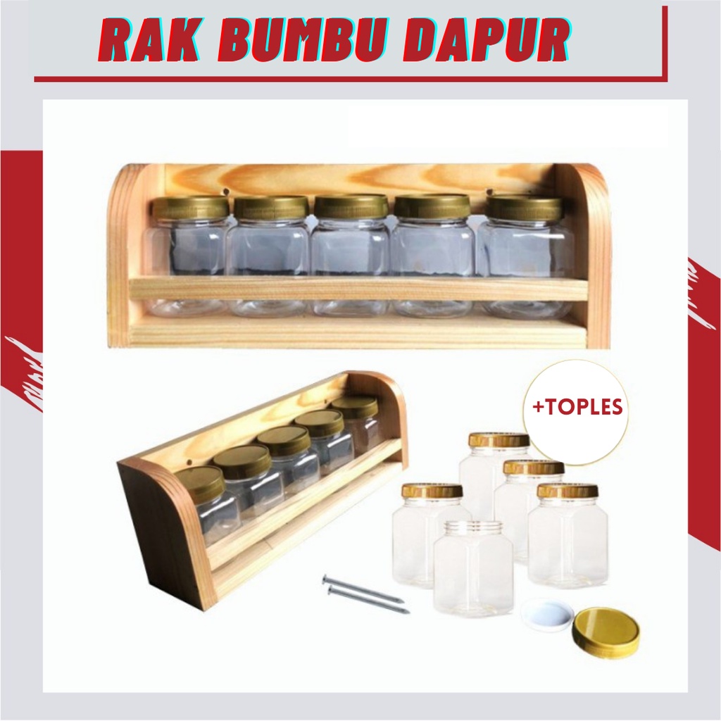 Jual Rak Tempat Wadah Dan Toples Bumbu Dapur Serbaguna Susun Kayu