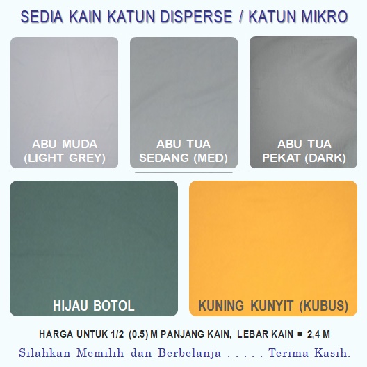 Jual Kain Katun Mikro Warna Abu Muda Abu Tua Sedang Tua Pekat Hijau