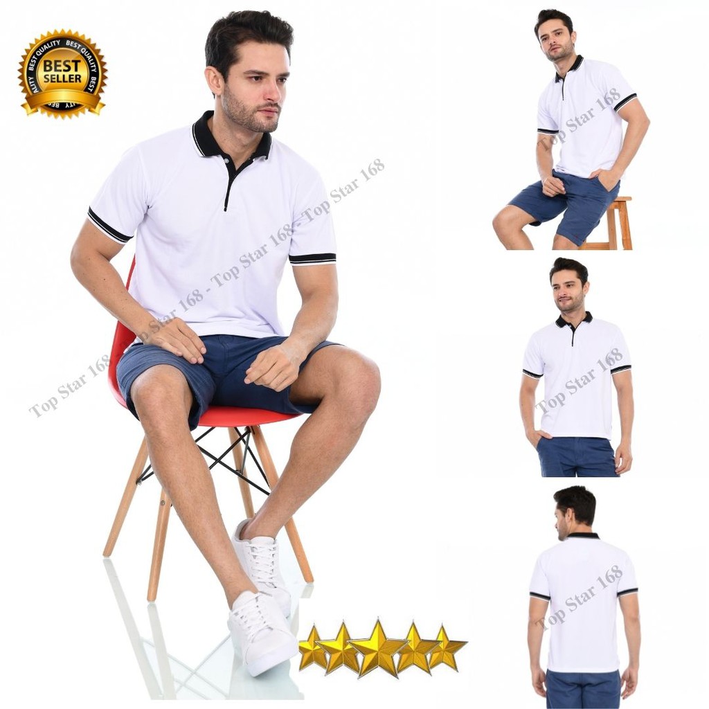 Jual Kaos Krah Pria Putih Krah Hitam Baju Kaos Kerah Polo Shirt Kaos