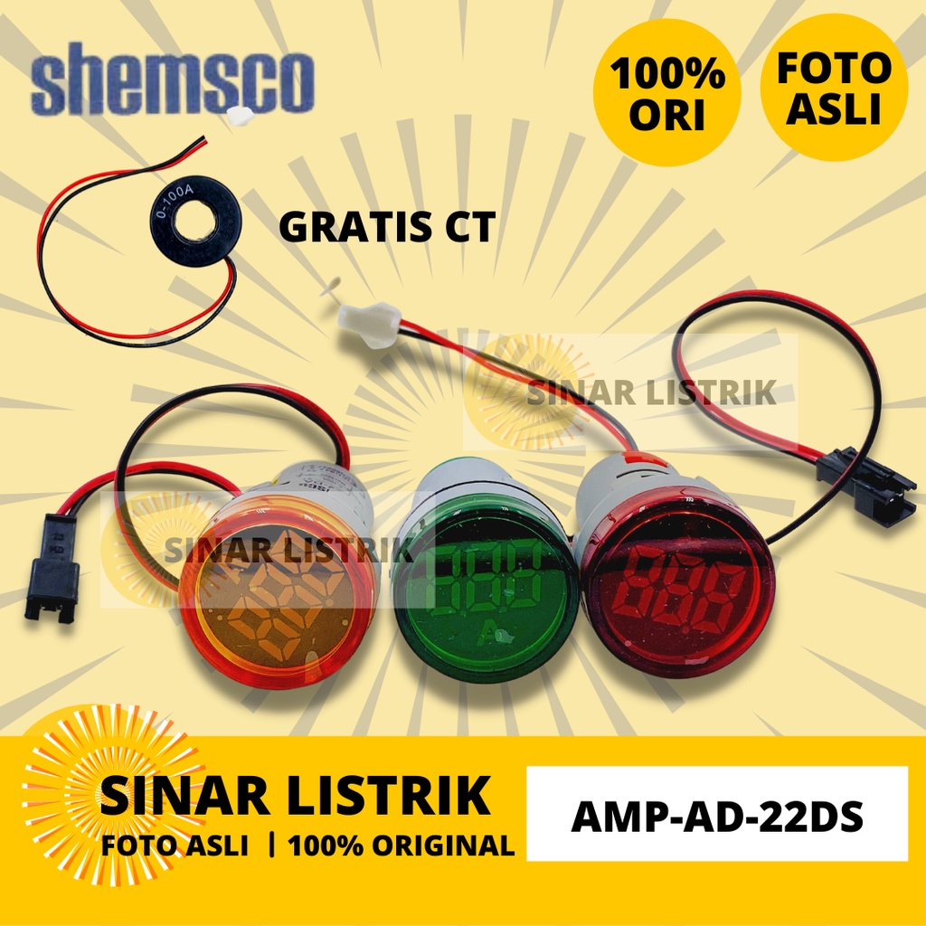 Jual SHEMSCO Pilot Lamp LED Indikator Ampere 22mm AD AD