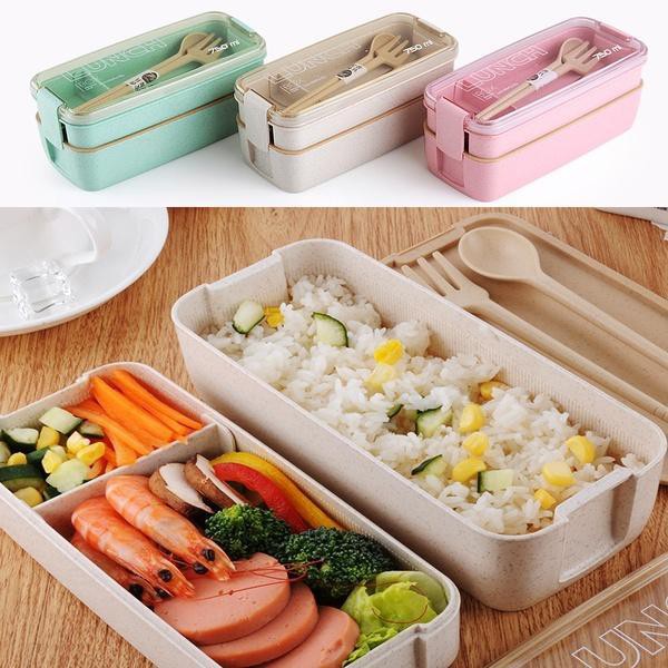 Jual New Kotak Makan Siang Bento Susun Dengan Sendok Dan Garpu