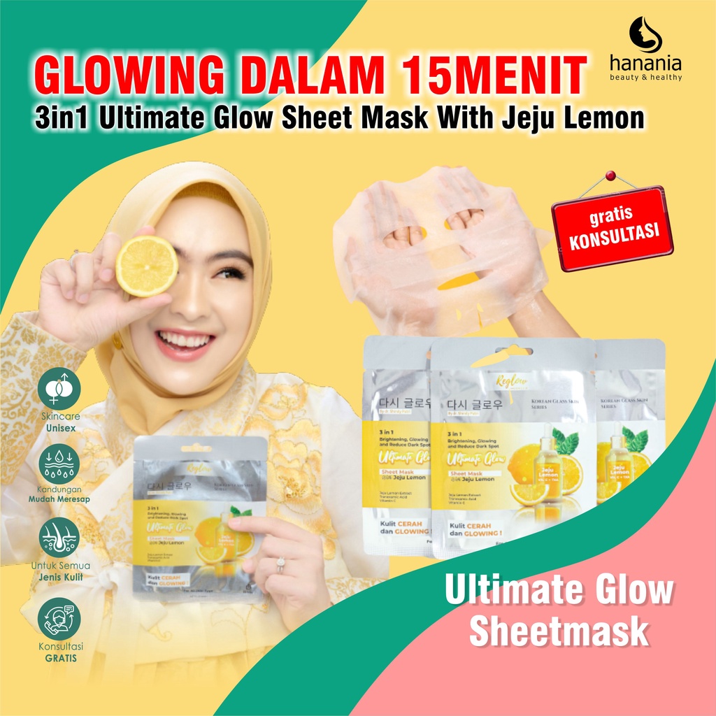 Jual Reglow Masker Wajah Glowing Ultimate Glow Sheet Mask With Jeju