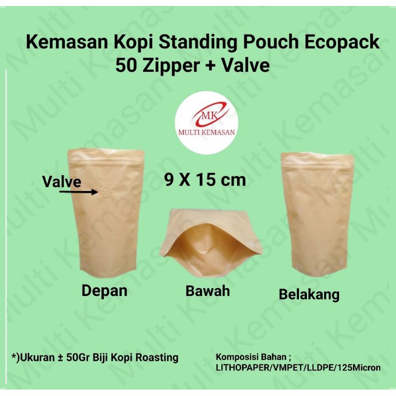 Jual Kemasan Kopi Ecopack 50Gr Zipper Valve Isi 50 Pcs Kemasan Kopi