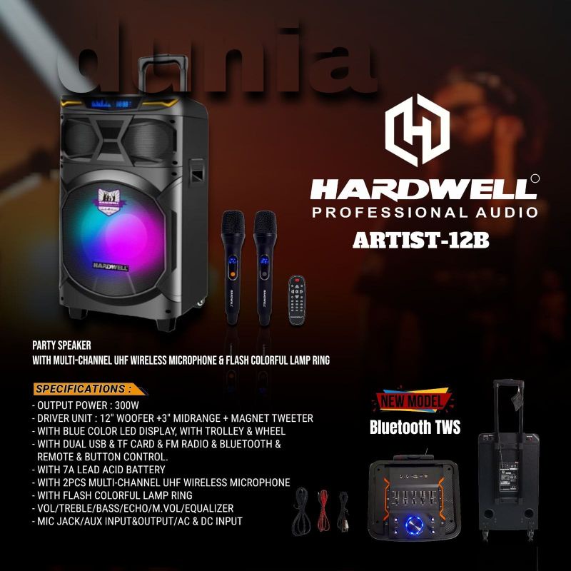 Jual Speaker Portable Wireless Hardwell Artist 12 B Original 12 Inch