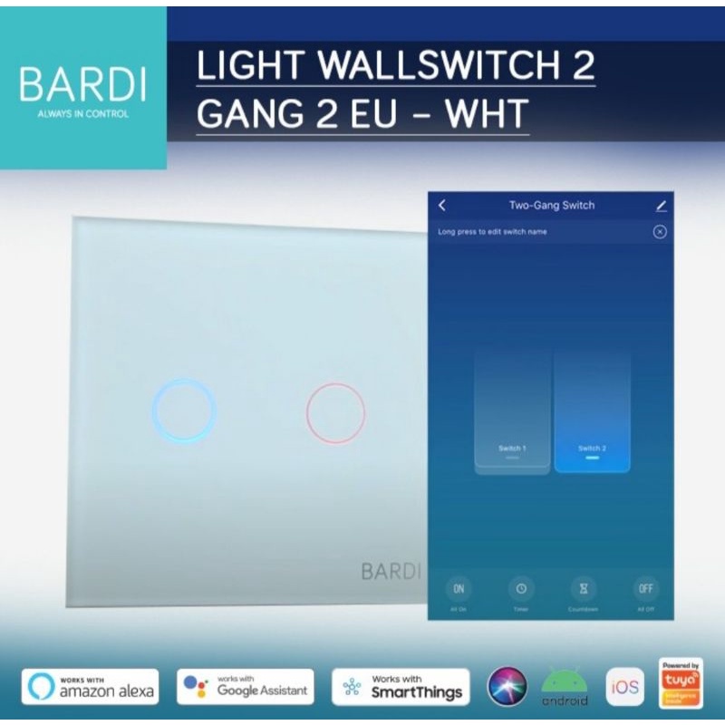 Jual SAKLAR LAMPU PINTAR BARDI 2 GANG EU WIFI SMART SWITCH Shopee