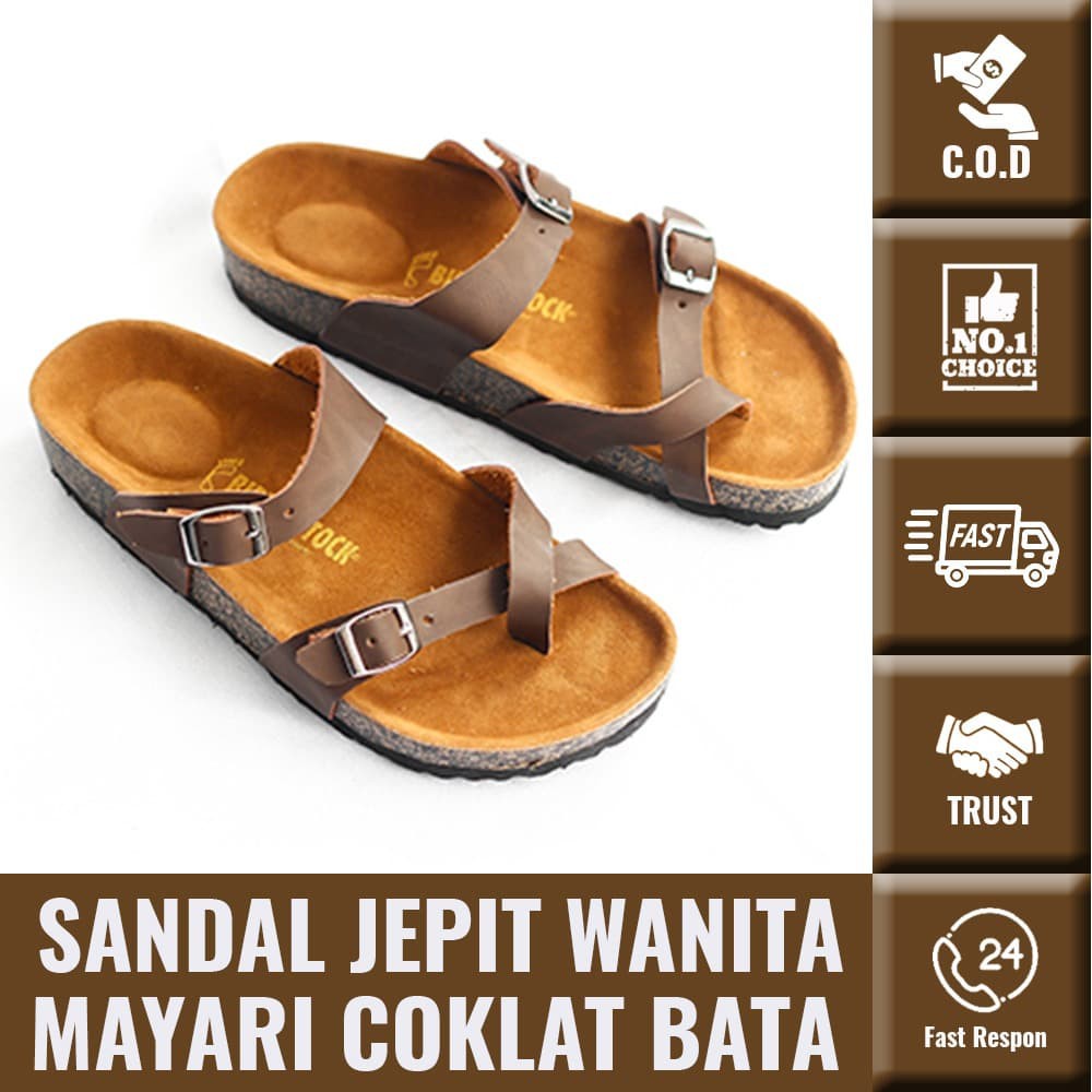 Jual Birkenstock Sandal Jepit Wanita Mayari Coklat Bata Gesper