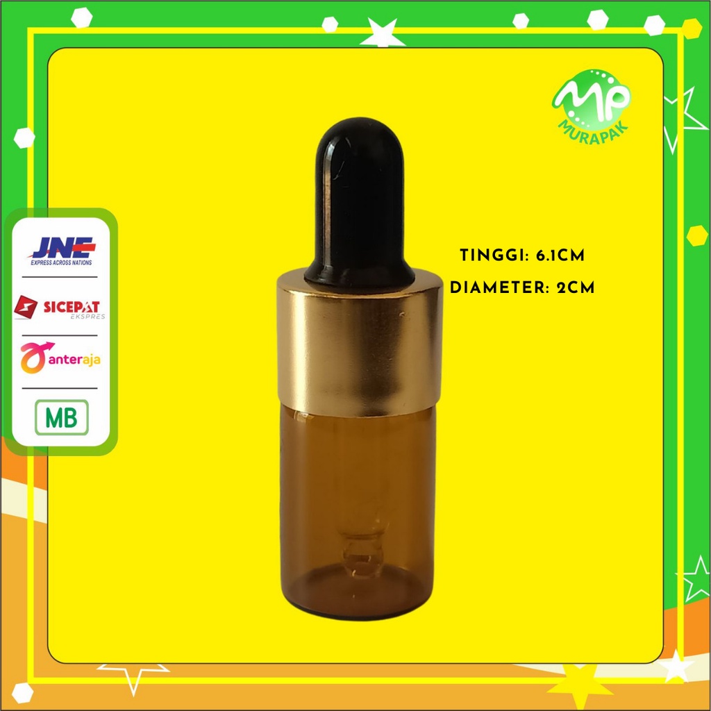 Jual BOTOL KACA PIPET 5ML AMBER COKLAT TIPIS RING GOLD KARET HITAM