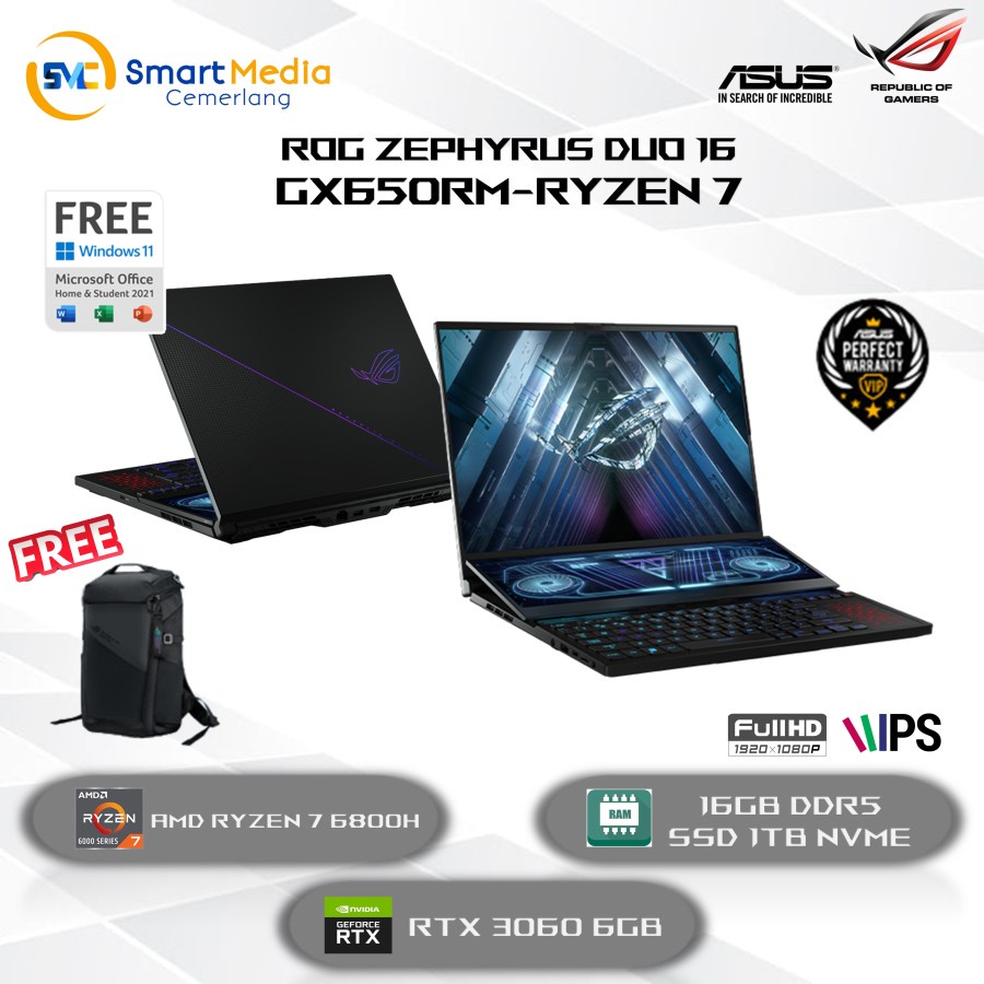 Jual ASUS ROG ZEPHYRUS DUO 16 GX650RM RYZEN 7 6800H 16GB 1TB