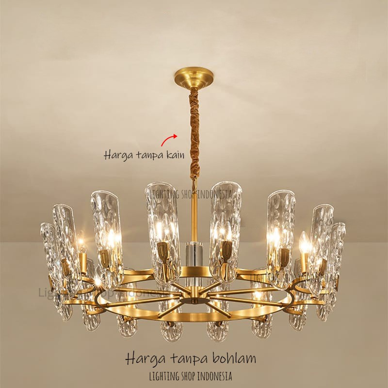 Jual Lampu Gantung Gold Kaca Kristal Modern Mewah Hias Ruang Tamu L