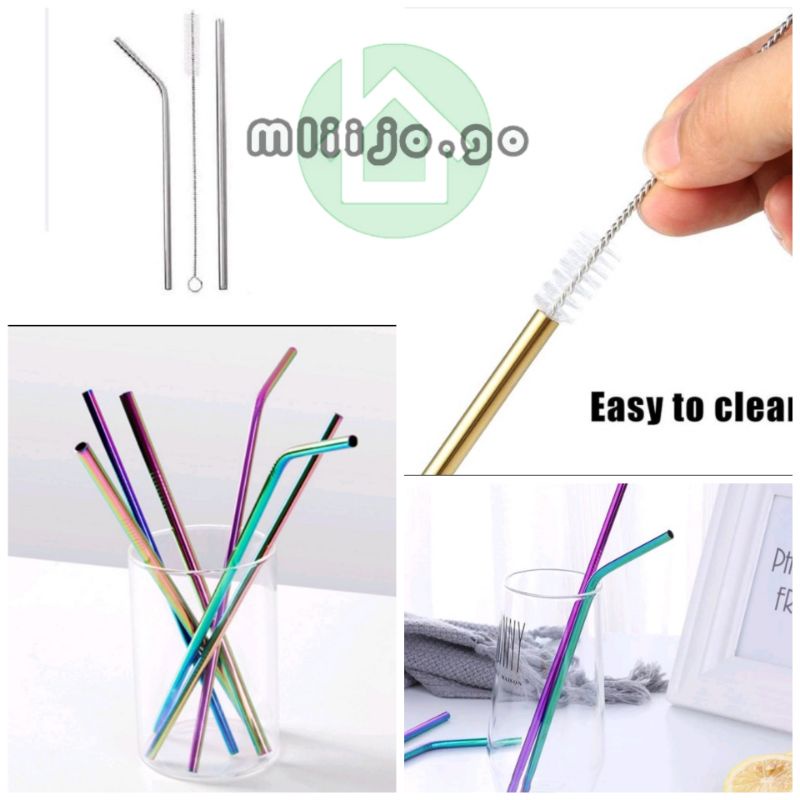 Jual Sedotan Besi Stainless Steel Reusable Straw Lurus Bengkok Dan