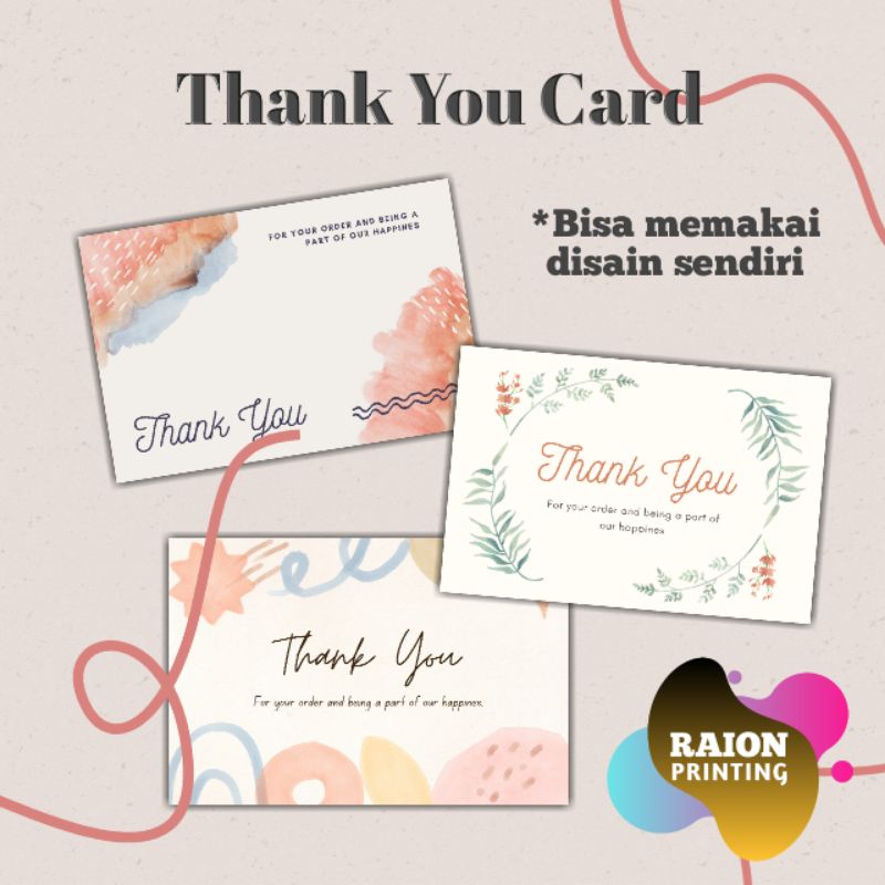 Jual Thank You Card Custom Olshop Lucu Elegan Simple Bunga