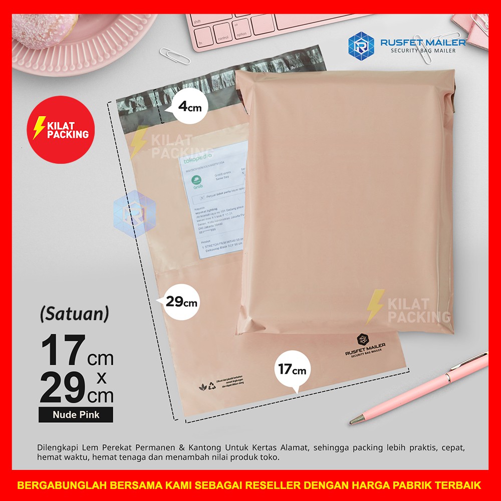 Jual POLYMAILER POLOS PREMIUM NUDE PINK CM X CM AMPLOP PLASTIK PACKING RUSFET MURAH
