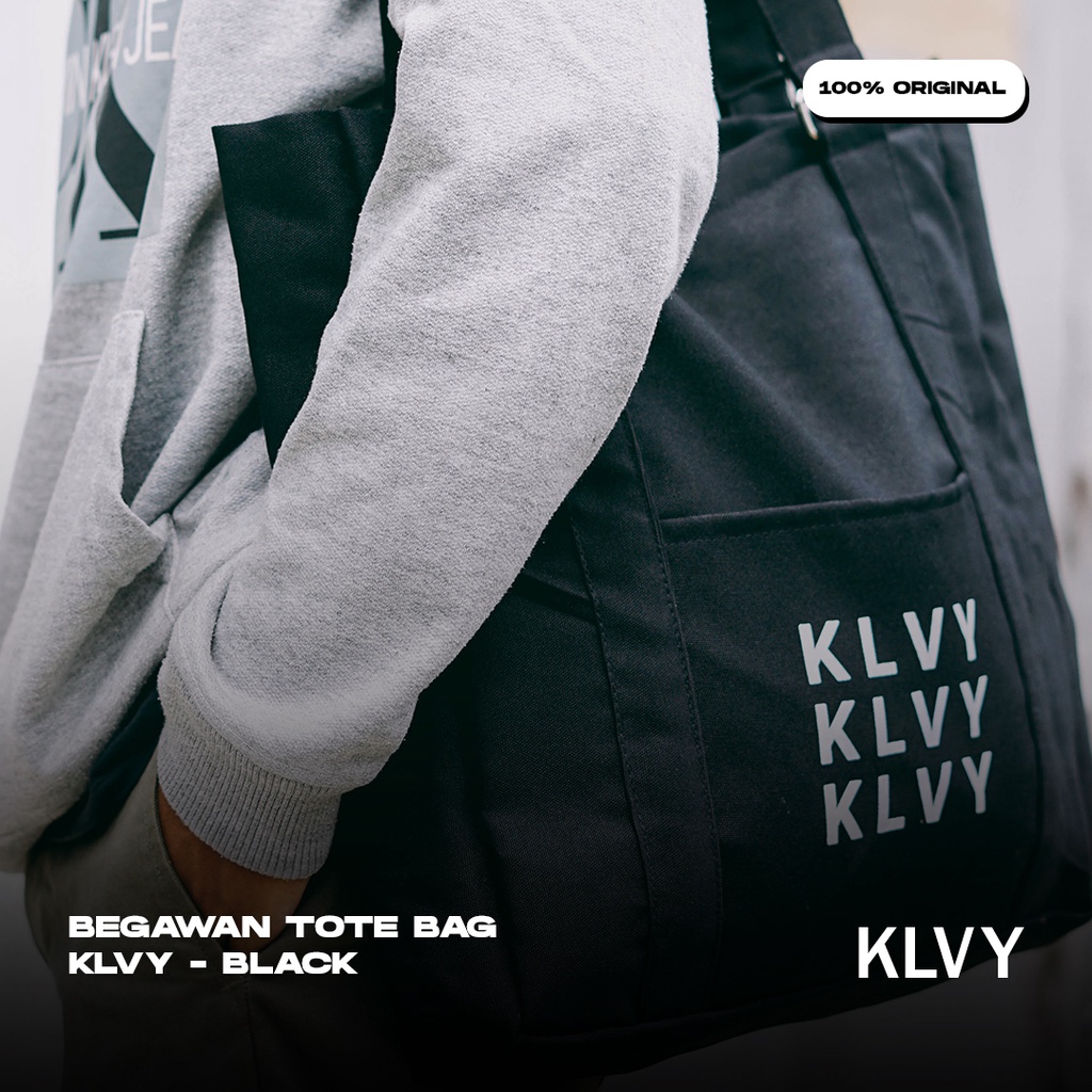 Jual Tote Bag Kanvas KLVY Black Tas Tote Bag Tas Jinjing Totebag