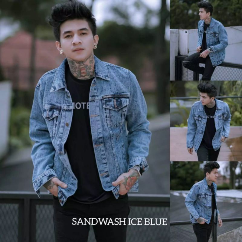 Jual Jaket Jeans Sandwash Blue Pria Jaket Jeans Levi Denim Saku Dalam