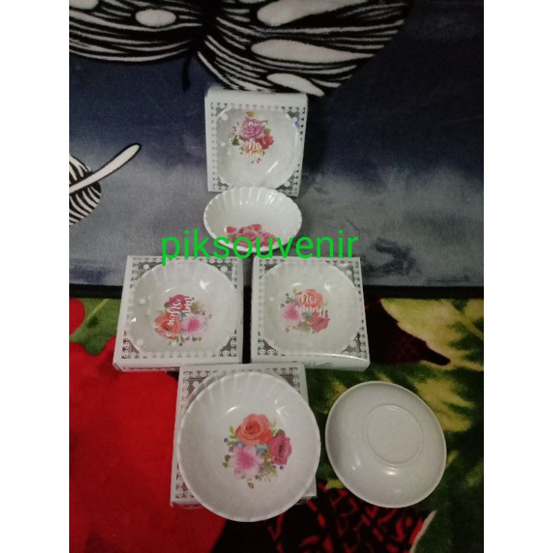 Jual Souvenir 40pcs Mangkok Bulat Ceper Gerigi Kemasan Mika Motif