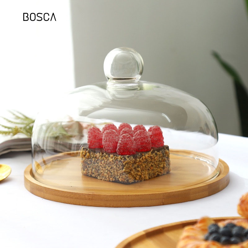 Jual Bosca Living Glass Dome Wooden Display Cake Tray Piring Kue