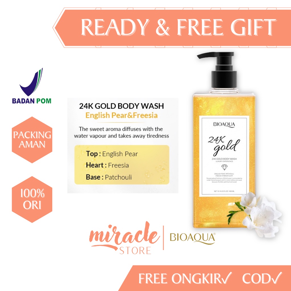 Jual BIOAQUA 24K GOLD BODY WASH 400ML BPOM SHOWER GEL ENGLISH PEAR