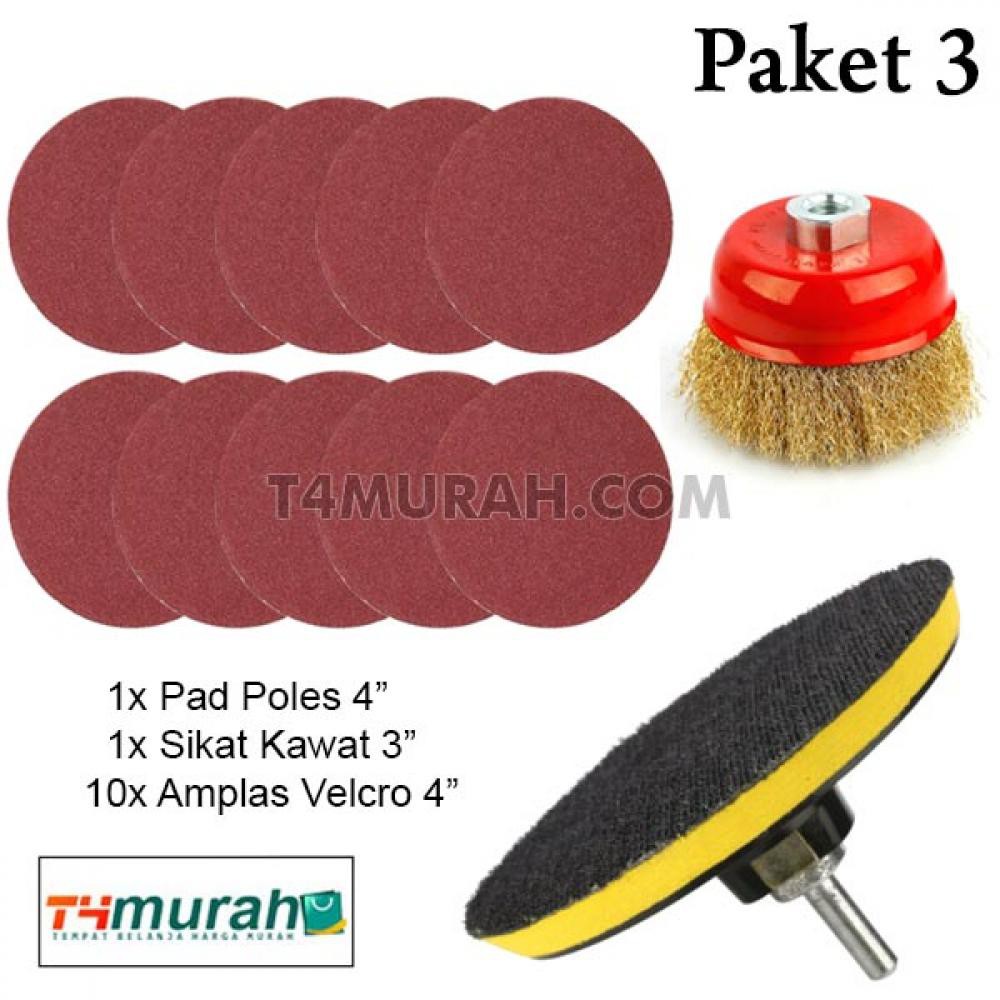 Jual Paket Pad Poles 4 Inch Gerinda Dengan Amplas Dan Sikat Kawat 3