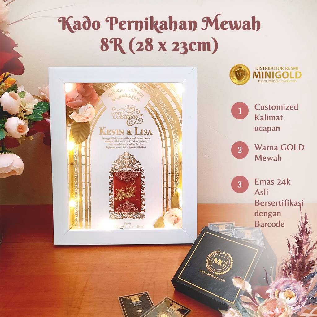 Jual Hadiah Pernikahan Kado Wedding Gift Minigold Custom Kalimat Ucapan