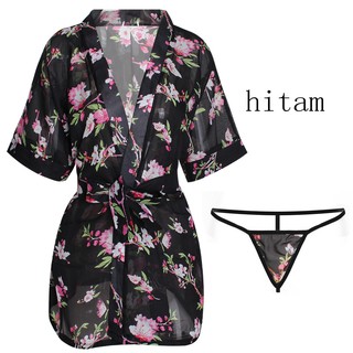 Lingerie Kimono Set Baju Tidur Wanita Transparan Kimono G String A187