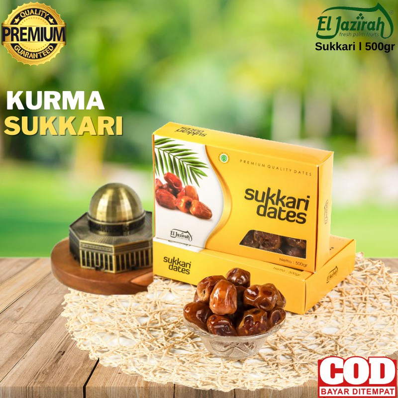 Jual Kurma Sukkari Premium Eljazirah Kemasan Box 500 Gram Coklat