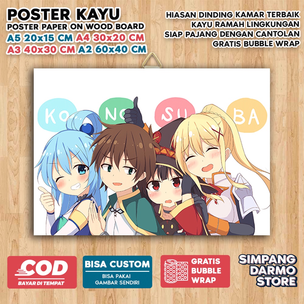 Jual Poster Kayu Konosuba Cute Aestehic Tema Anime Isekai Wibu Waifu