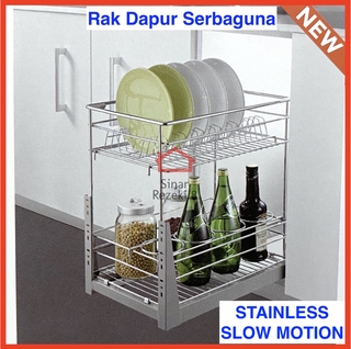 Jual Rak Tarik Dapur Stainless Slow Motion Piring Bumbu Lemari Laci