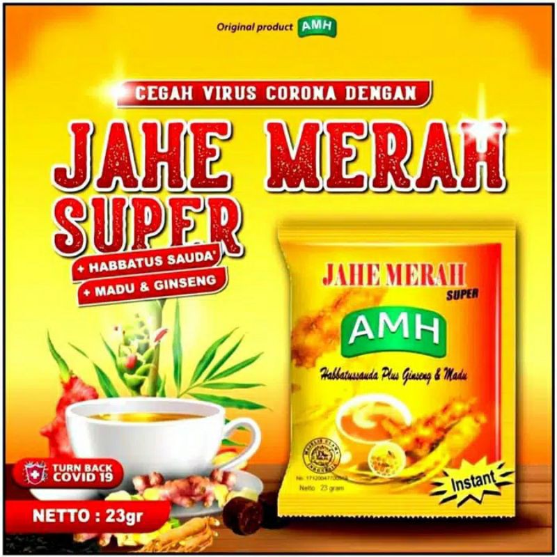 Jual 1 Sachet Minuman Herbal Instan Bubuk Jahe Merah Super AMH