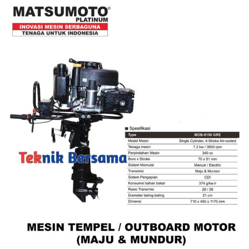 Jual Mesin Tempel Matsumoto MOB 8150 GRE Outboard Motor Maju Mundur 14