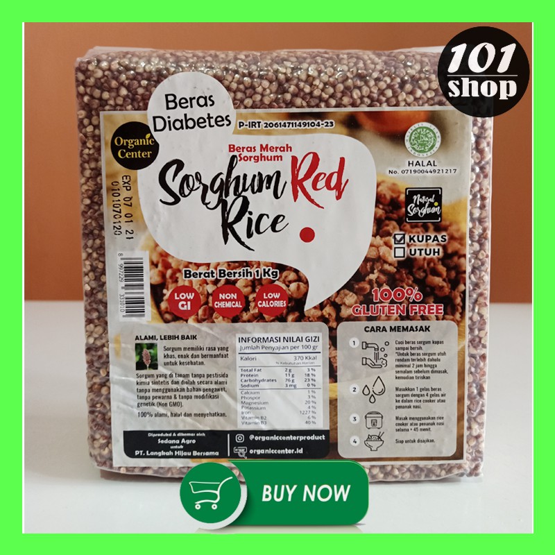 Jual Beras Merah Diabetes Sorghum Red Rice Organic Center 1 Kg Glutten