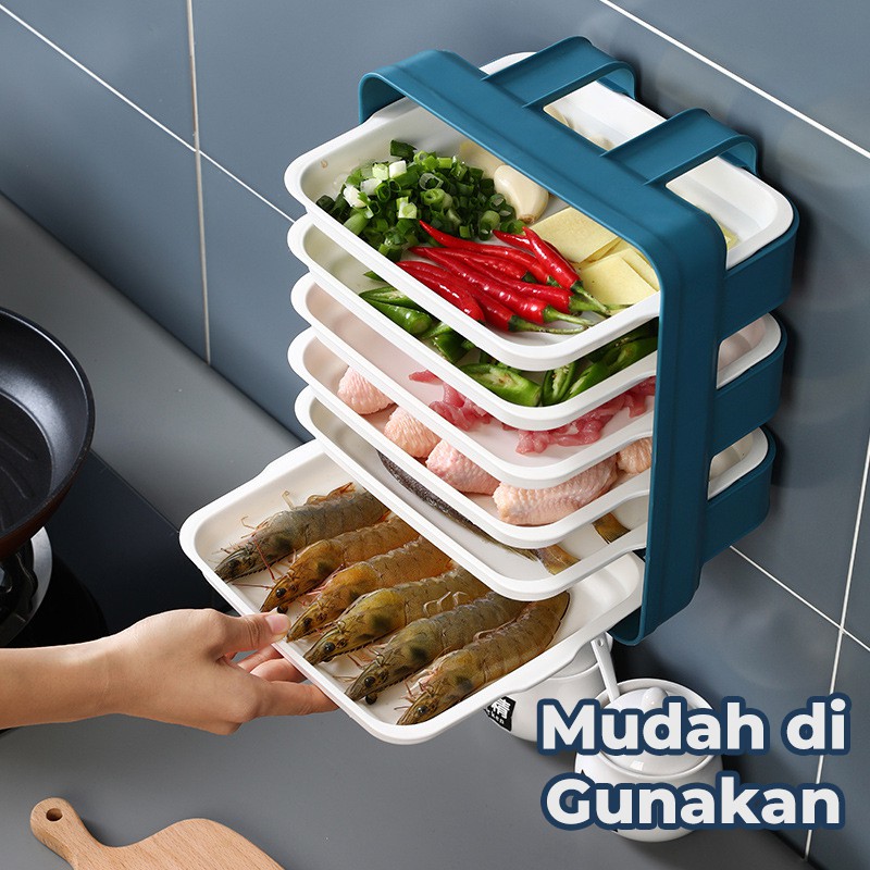 Starlight Rak Dapur Gantung Nampan Bahan Masakan Lauk Rak Talenan Sayur