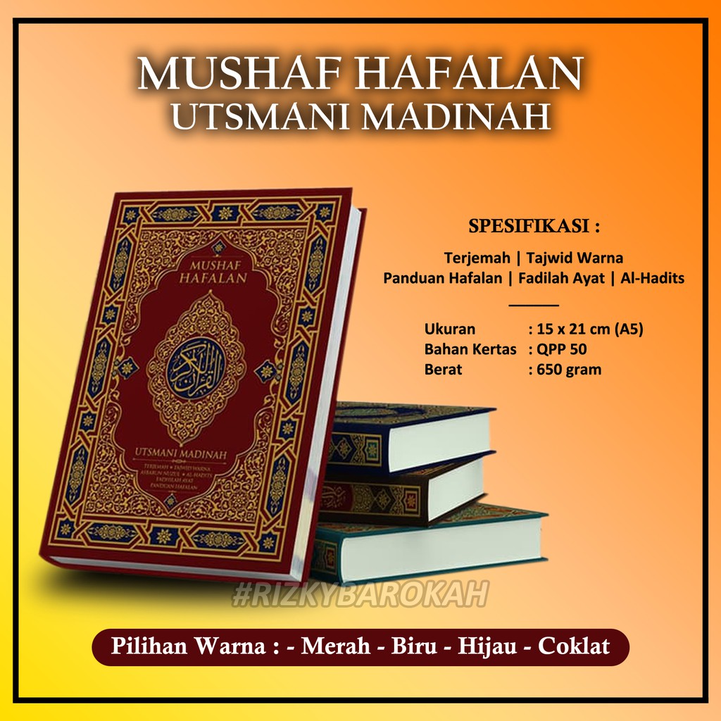 Jual Al Quran Mushaf Hafalan Utsmani Madinah Terjemah Tajwid A5